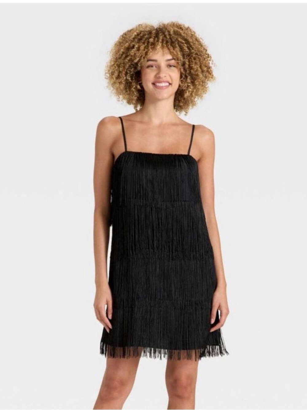 a new day Black Fringe Spaghetti-Strap Mini Dress